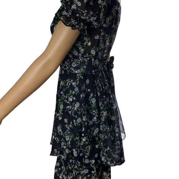 Womens Boho Playsuit Romper Small S Black Green Floral Off The Shoulders Lined - Picture 3 of 16